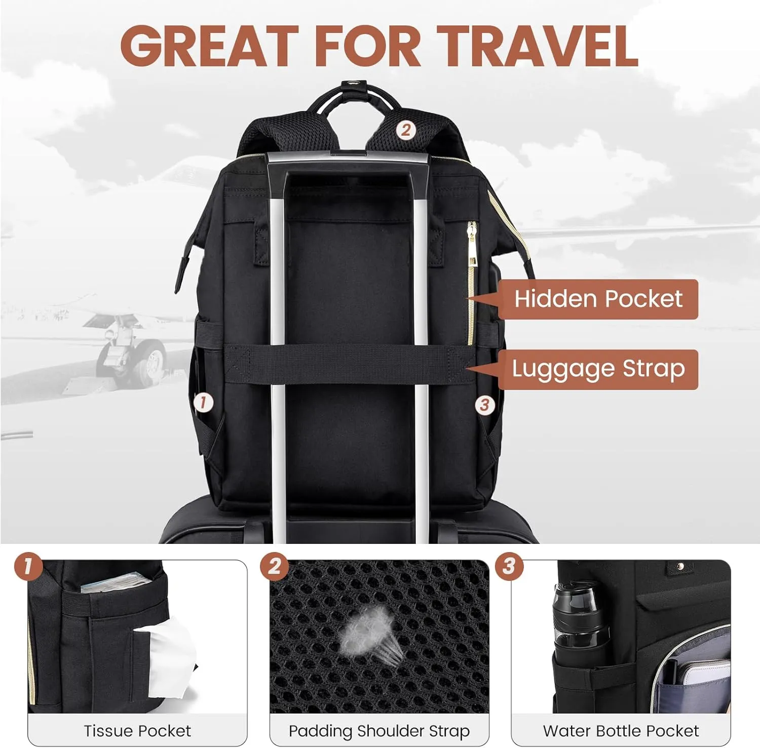 LOVEVOOK Laptop Backpack,15.6 Inch Professional Womens Purse Computer Bag Nurse Teacher Backpack,Waterproof College Work Bags Carry on Travel Back Pack with USB Port,Black