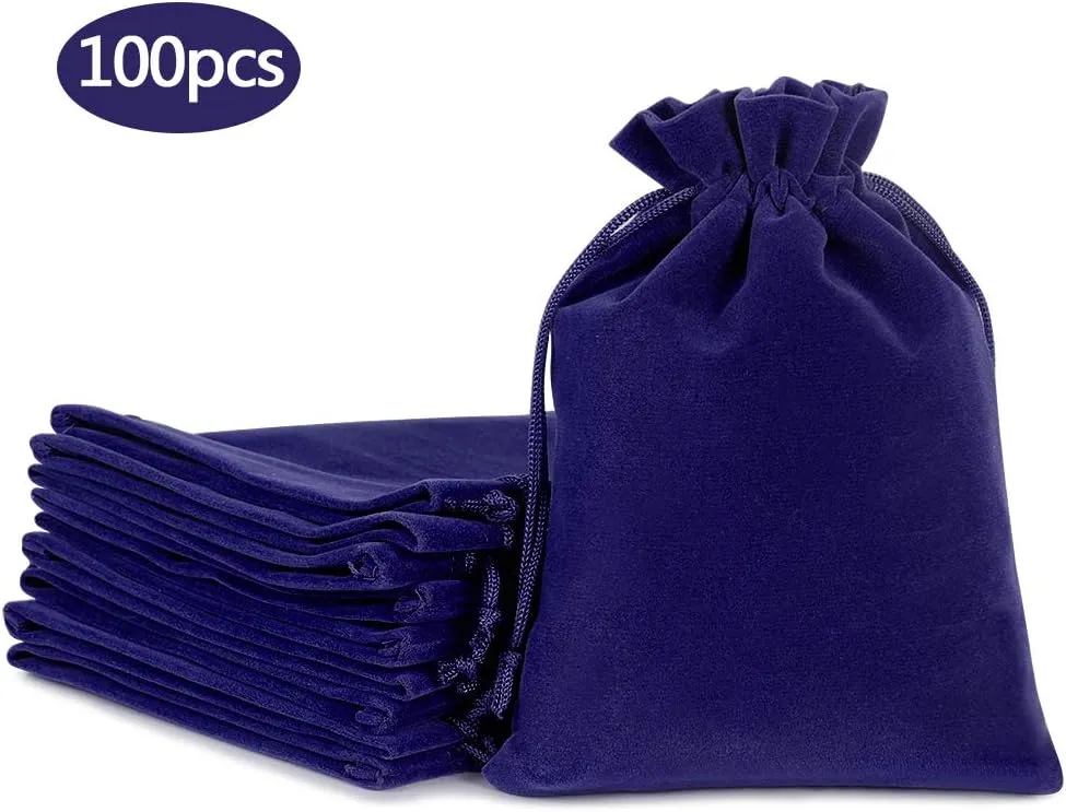 Lucky Monet 25/50/100PCS Velvet Drawstring Bags Jewelry Pouches for Christmas Birthday Party Wedding Favors Gift Candy Headphones Art and DIY Craft (100Pcs, Royal Blue, 4” x 6”)