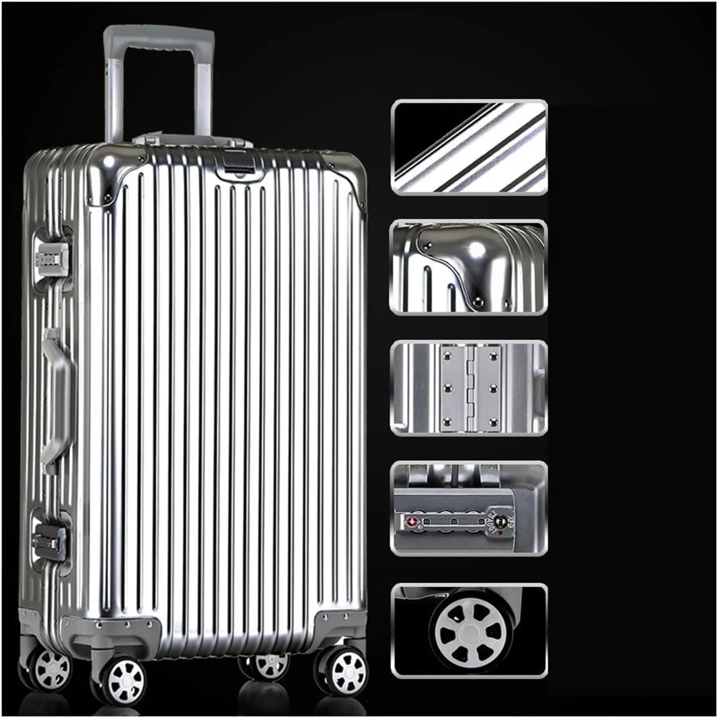 Luggage Suitcase Aluminum Metal Password Trolley Luggage Suitcase Trip Cabin Carry-on 20/24/28/32 Inch Travel Bags Suitcases Suitcase(Blue red,30 inch)