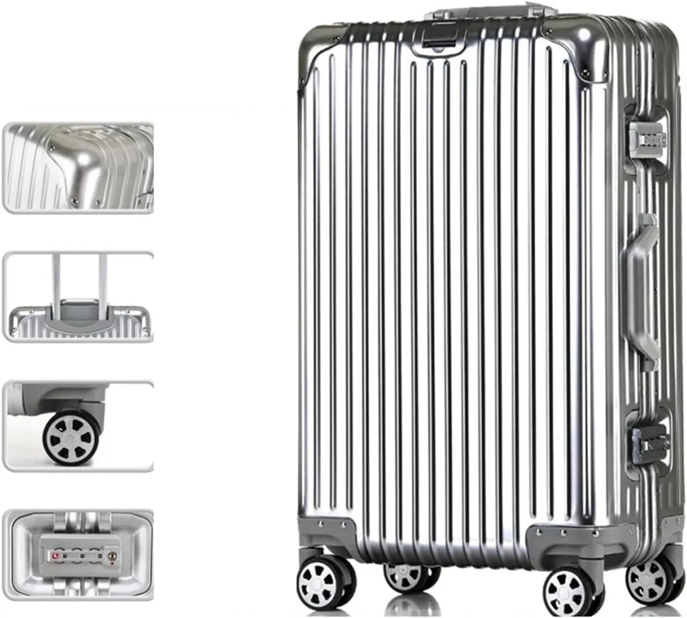 Luggage Suitcase Aluminum Metal Password Trolley Luggage Suitcase Trip Cabin Carry-on 20/24/28/32 Inch Travel Bags Suitcases Suitcase(Titanium gold,30 inch)