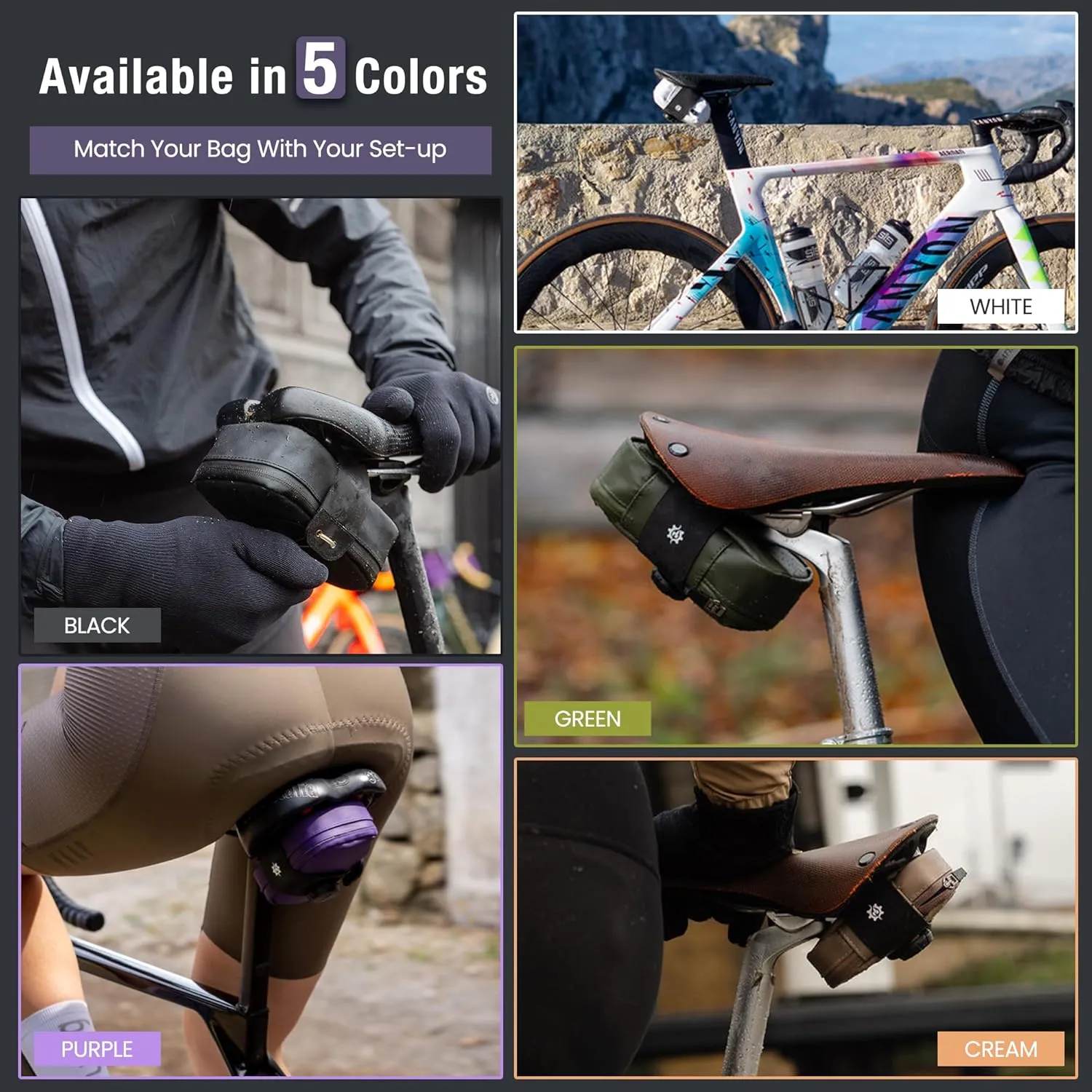 Lumiere & Co. Bike Seat Bag, Road Bike Bag, Small Bike Seat bags, Cycling Seat bag, Bike Under Seat Bag, Seat Bicycle bag, Bike Bag Under seat, Cycling Saddle Bag (Purple, Small)