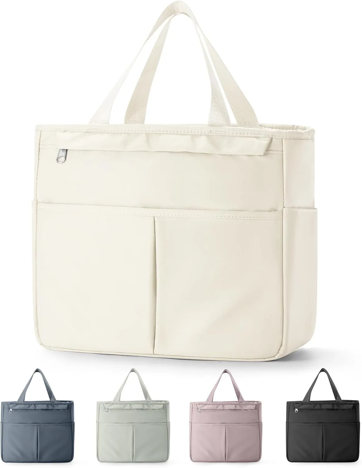 Lunch Tote Bag with Shoulder Strap Large Insulated Lunch Bag Women Adult Lunch Box Lunch Bags for Women Men Lunch Boxes with Water Bottle Holder Beige