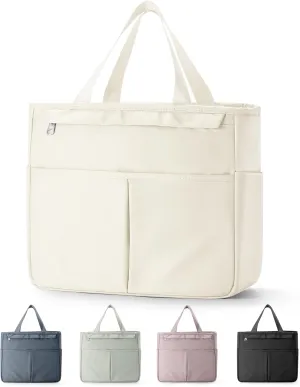 Lunch Tote Bag with Shoulder Strap Large Insulated Lunch Bag Women Adult Lunch Box Lunch Bags for Women Men Lunch Boxes with Water Bottle Holder Beige