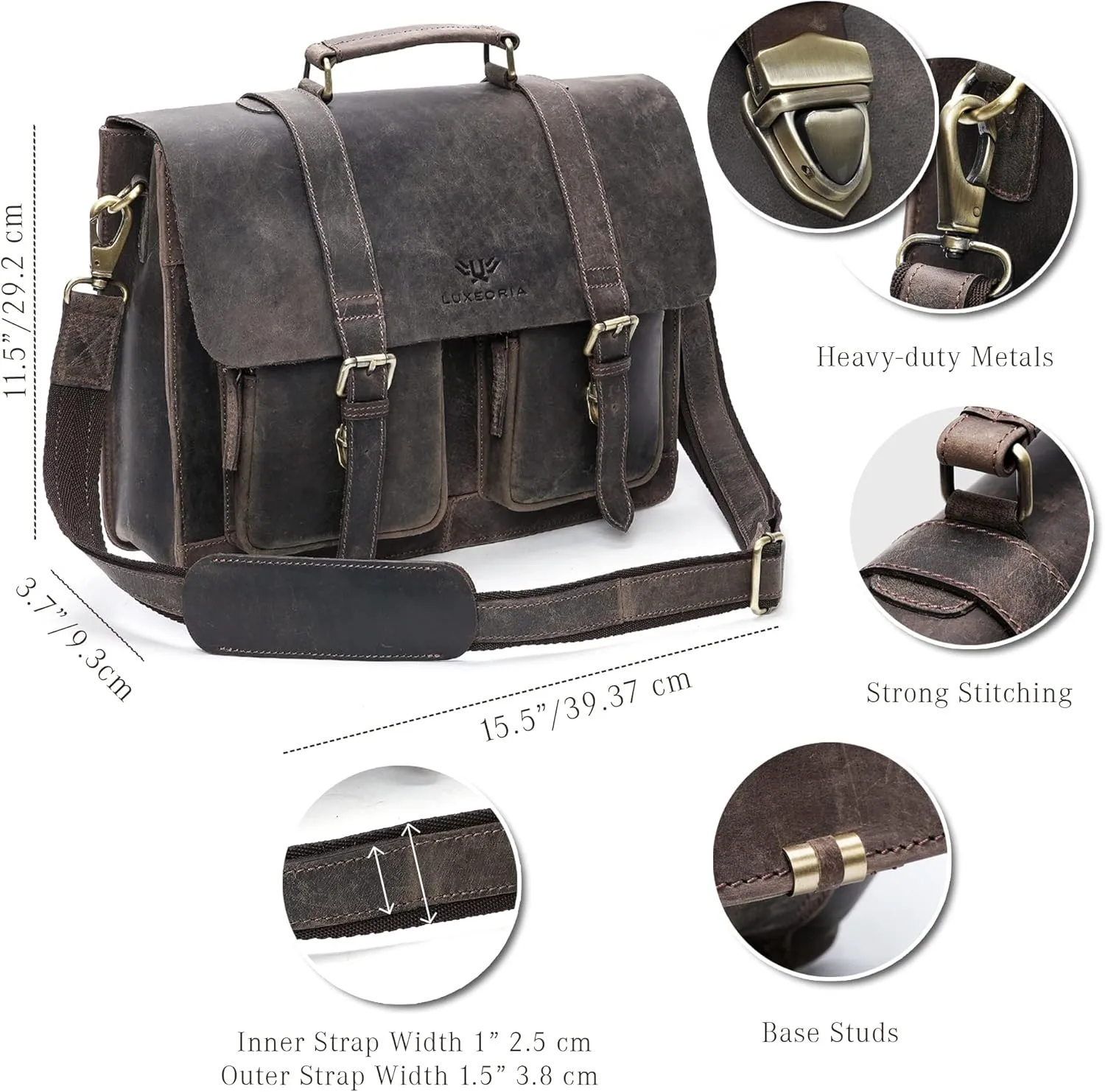 LUXEORIA Leather Messenger Bag for Men & Women, Over the Shoulder Bag for Women Crossbody & Mens Briefcase Office Bag