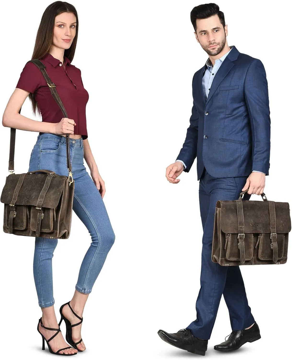 LUXEORIA Leather Messenger Bag for Men & Women, Over the Shoulder Bag for Women Crossbody & Mens Briefcase Office Bag