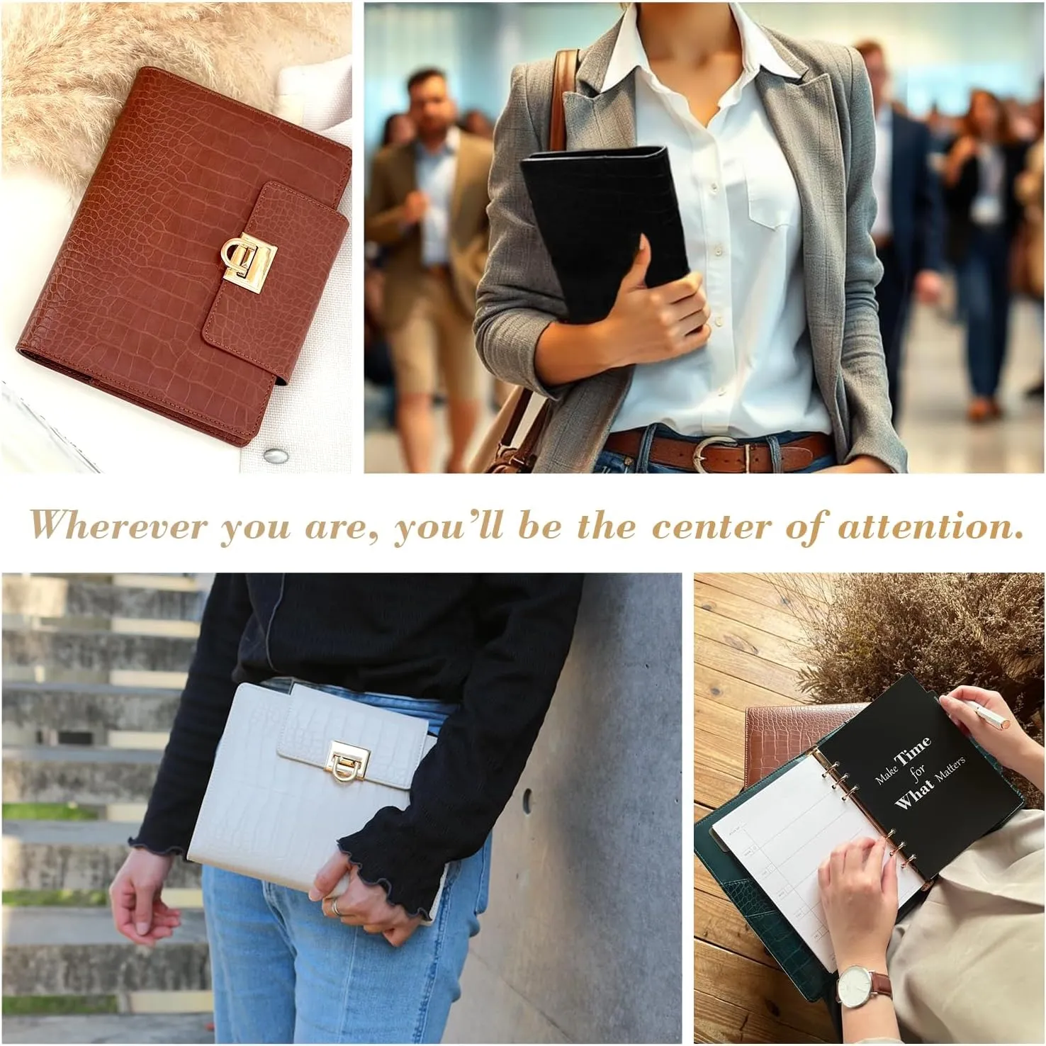 Luxury 5.8" x 8.3" Crocodile-Textured Leather A5 Undated Planner Cover with 80 Sheets, Dividers, Metal Ballpoint Pen, Refillable 6-Ring Journal, Birthday and Mother's Day Gift