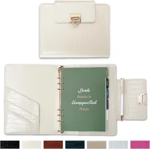 Luxury 5.8" x 8.3" Crocodile-Textured Leather A5 Undated Planner Cover with 80 Sheets, Dividers, Metal Ballpoint Pen, Refillable 6-Ring Journal, Birthday and Mother's Day Gift