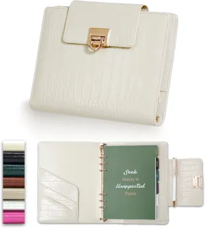 Luxury 5.8" x 8.3" Crocodile-Textured Leather A5 Undated Planner Cover with 80 Sheets, Dividers, Metal Ballpoint Pen, Refillable 6-Ring Journal, Birthday and Mother's Day Gift