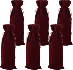 Luxury Velvet Wine Bags - 6 Pcs Reusable Wine Bottle Bags with Double Drawstring Closure, 14.5" x 5.9" for Christmas, Wedding, Birthday, Party, Holiday, Housewarming