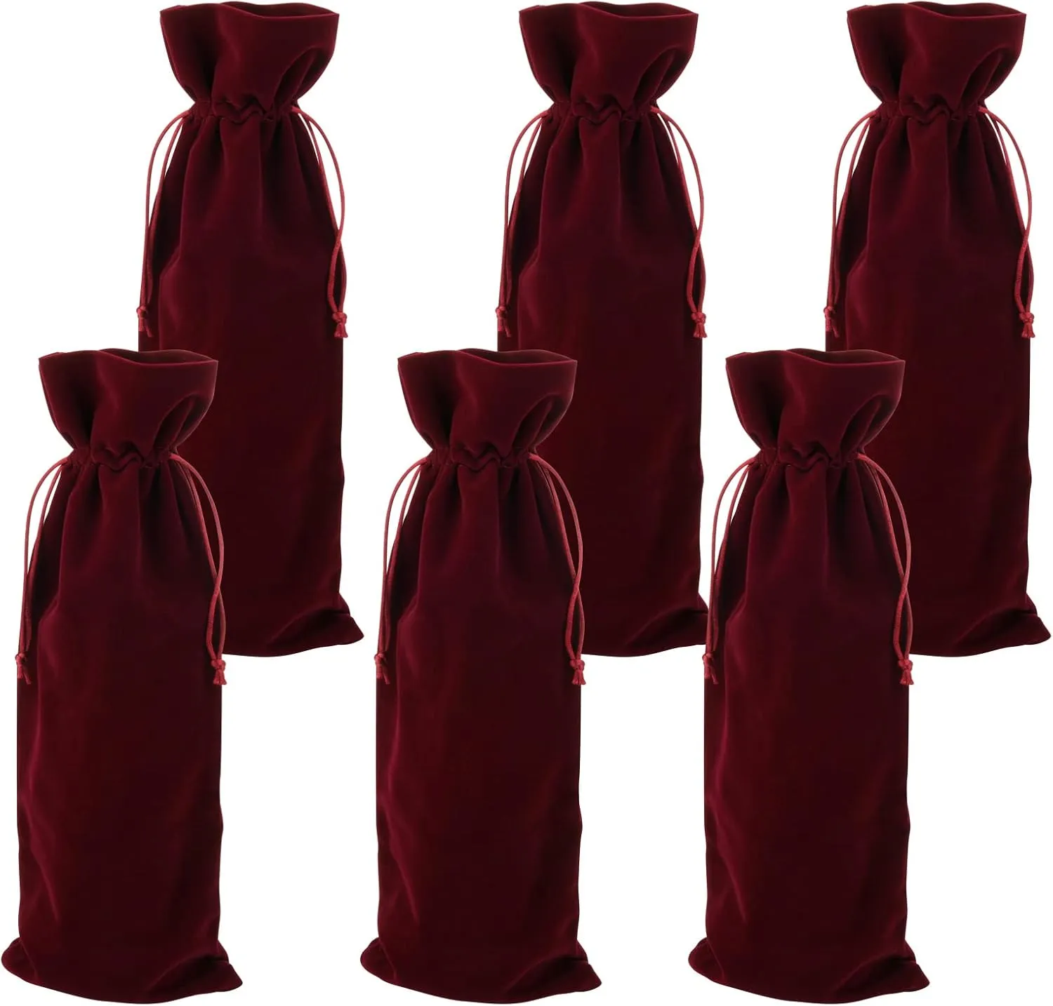 Luxury Velvet Wine Bags - 6 Pcs Reusable Wine Bottle Bags with Double Drawstring Closure, 14.5" x 5.9" for Christmas, Wedding, Birthday, Party, Holiday, Housewarming