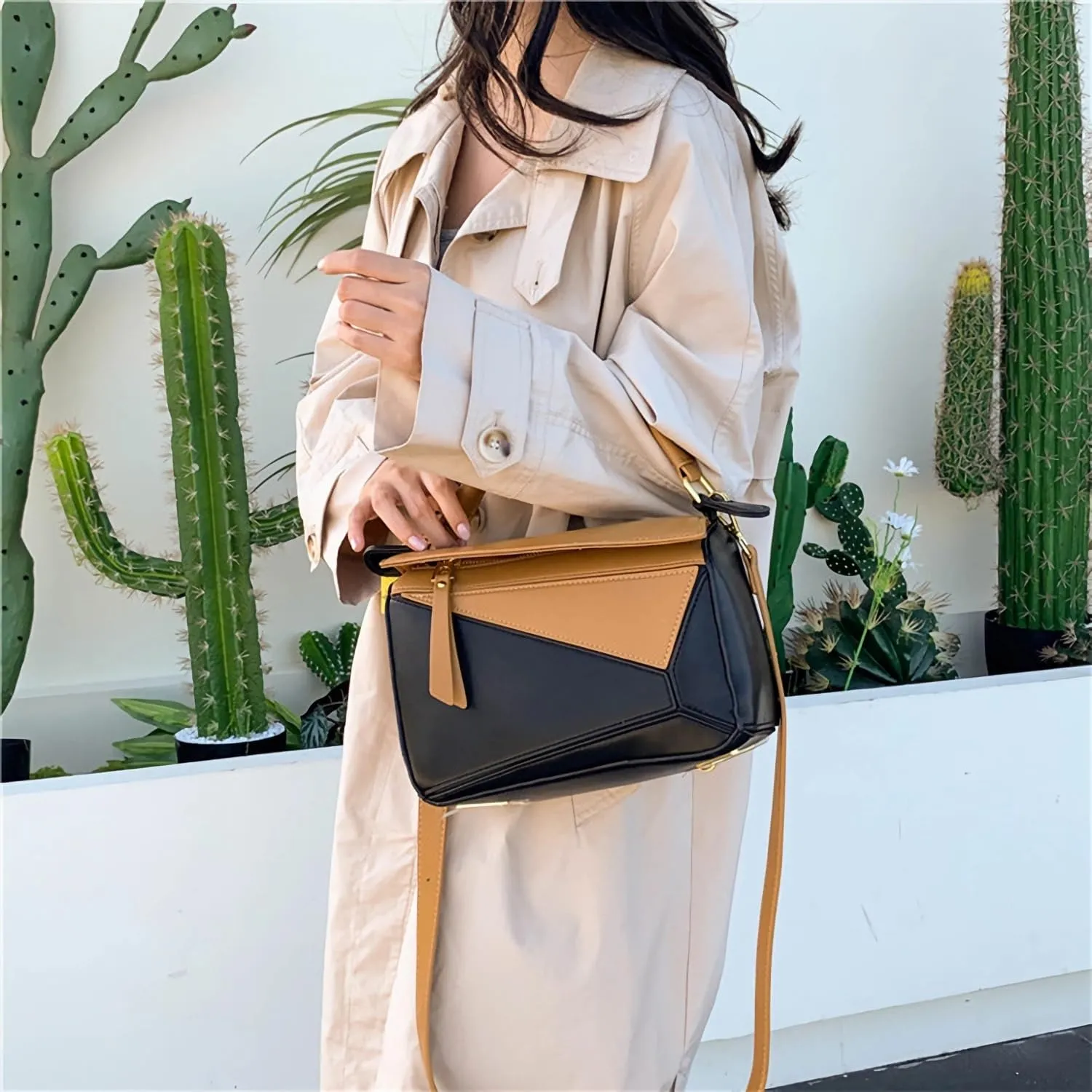 Lychee pattern with embossed bags PU leather puzzle purses shoulder crossbody handbags for women