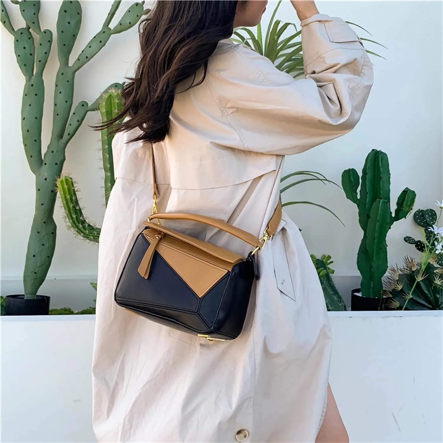Lychee pattern with embossed bags PU leather puzzle purses shoulder crossbody handbags for women