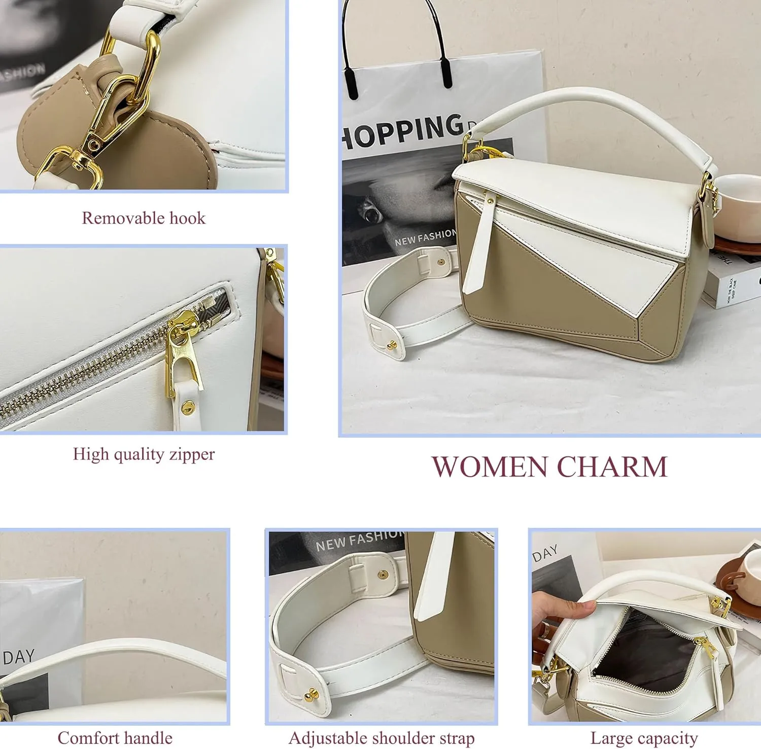 Lychee pattern with embossed bags PU leather puzzle purses shoulder crossbody handbags for women