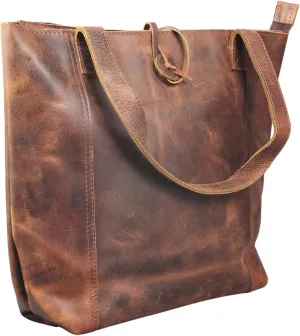 Madosh Genuine Leather BrownTote Bag Women Shoulder Rustic Handbag Casual Purse