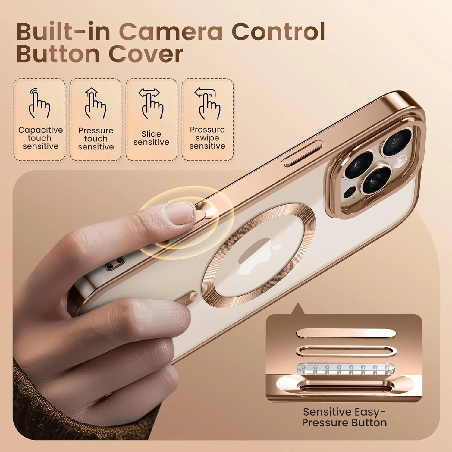 Magnetic for iPhone 16 Pro Case with Stand, [Compatible with MagSafe], [Camera Control Capture Button], [16FT Military-Grade Protection], Shockproof Slim Phone Case 6.3 Inch, Rose Gold
