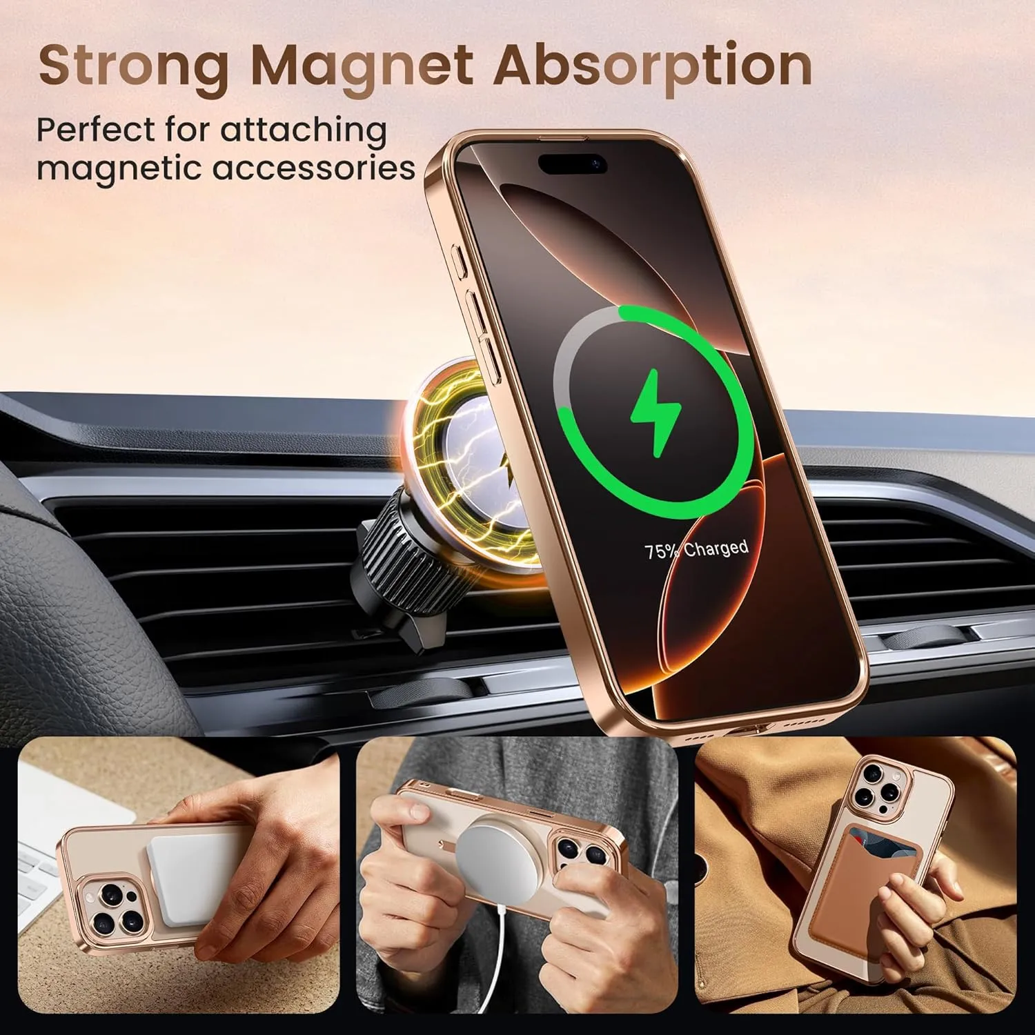Magnetic for iPhone 16 Pro Case with Stand, [Compatible with MagSafe], [Camera Control Capture Button], [16FT Military-Grade Protection], Shockproof Slim Phone Case 6.3 Inch, Rose Gold
