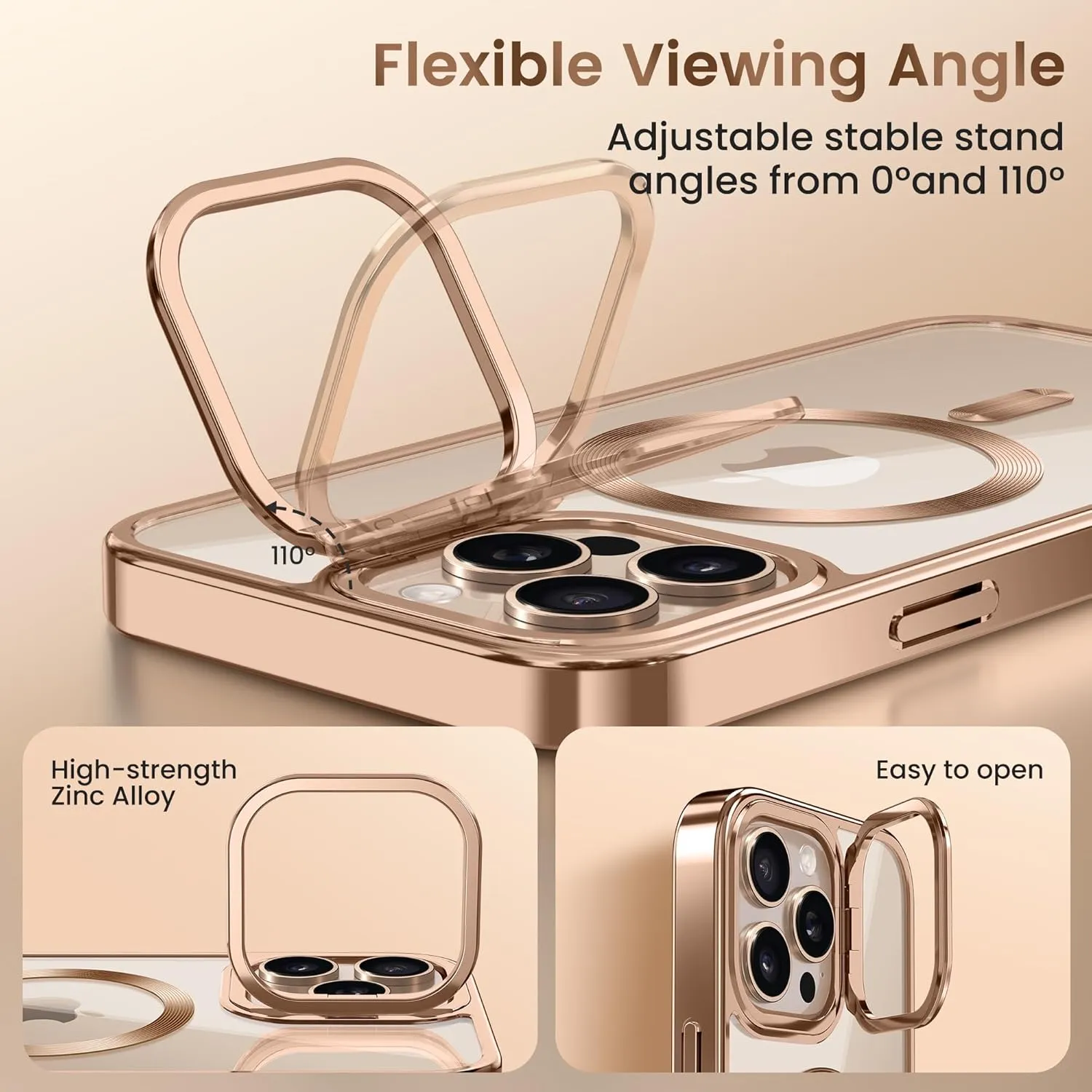 Magnetic for iPhone 16 Pro Case with Stand, [Compatible with MagSafe], [Camera Control Capture Button], [16FT Military-Grade Protection], Shockproof Slim Phone Case 6.3 Inch, Rose Gold