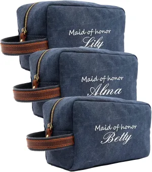 Maid of Honor Gifts, Personalized Toiletry Bags w/Name & Title, Custom Dopp Kit for Women, Embroidered Makeup Bag for Women, 7 Thread Colors, Wedding Gifts for Bridesmaid Proposal