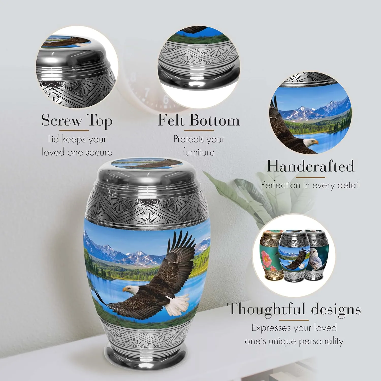 Majestic Eagle Cremation Urn for Ashes Adult Male - Beautifully Handcrafted & Personalized Cremation Urns for Human Ashes Adult Man