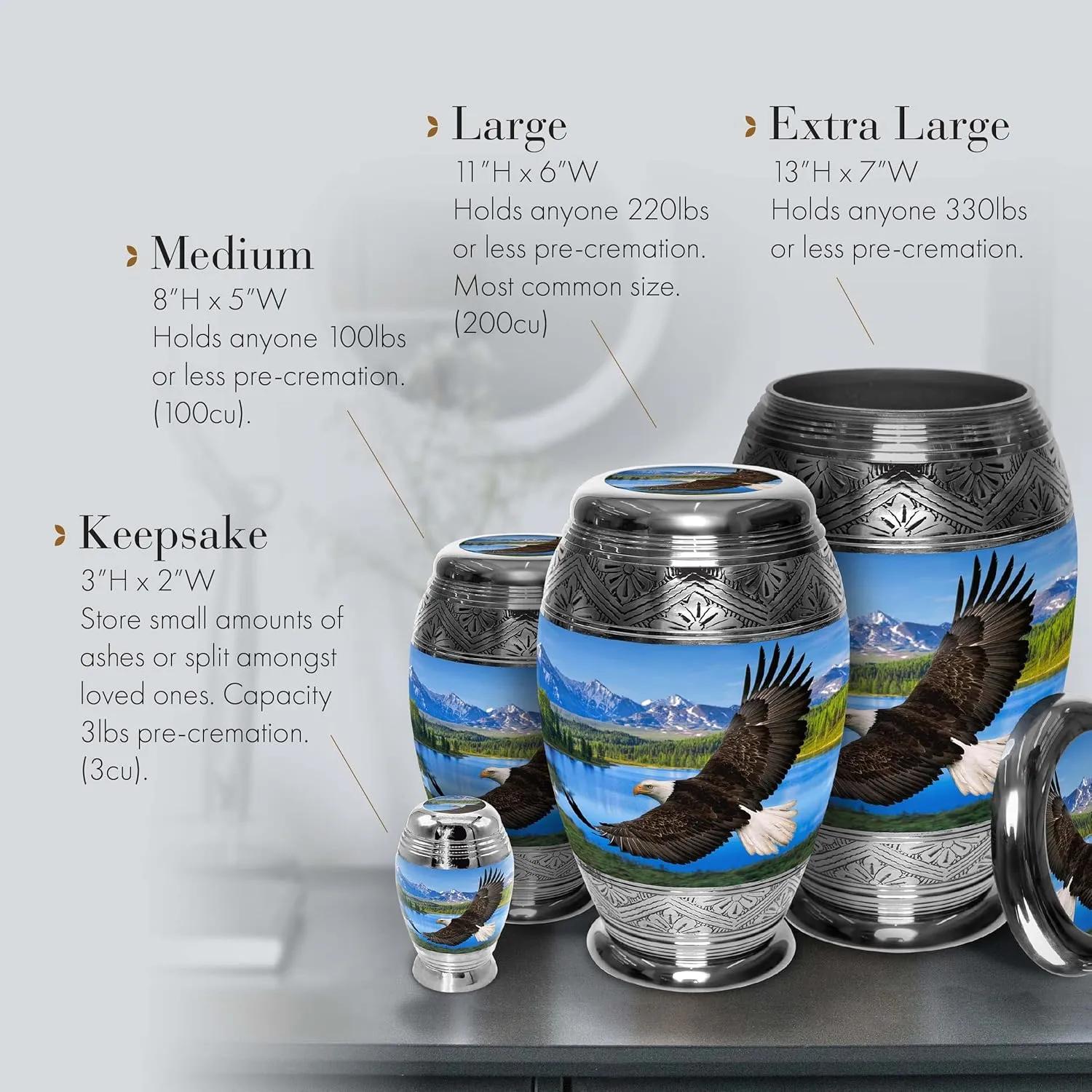 Majestic Eagle Cremation Urn for Ashes Adult Male - Beautifully Handcrafted & Personalized Cremation Urns for Human Ashes Adult Man