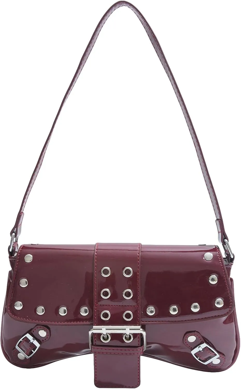 MakeMeChic Women's Faux Leather Buckle Shoulder Bag Top Handle Studded Y2k Handbags Underarm Bags