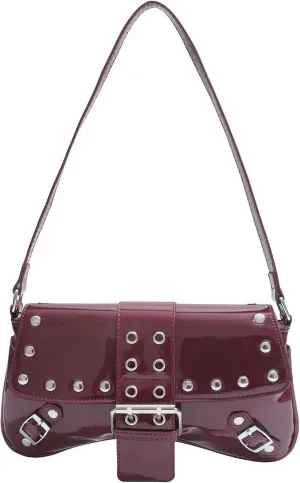MakeMeChic Women's Faux Leather Buckle Shoulder Bag Top Handle Studded Y2k Handbags Underarm Bags