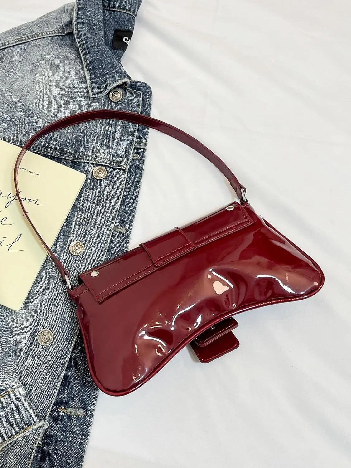 MakeMeChic Women's Faux Leather Buckle Shoulder Bag Top Handle Studded Y2k Handbags Underarm Bags