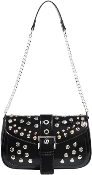 MakeMeChic Women's PU Leather Shoulder Handbag Flap Studded Y2k Hobo Underarm Bags