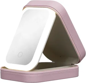 Makeup Bag With Light Up Mirror, Makeup Case Travel Cosmetic Bags Brush Organizer Storage Box pink 16.5x11.5x3.5
