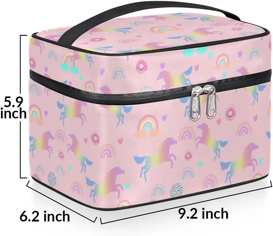 Makeup Travel Bag Organizer Toiletry Bag for Women Portable Cosmetic Storage Case with Handle, Large Capacity Lightweight Toiletries Brush Zipper Bag - Rainbow Horse