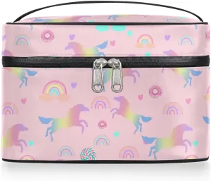 Makeup Travel Bag Organizer Toiletry Bag for Women Portable Cosmetic Storage Case with Handle, Large Capacity Lightweight Toiletries Brush Zipper Bag - Rainbow Horse