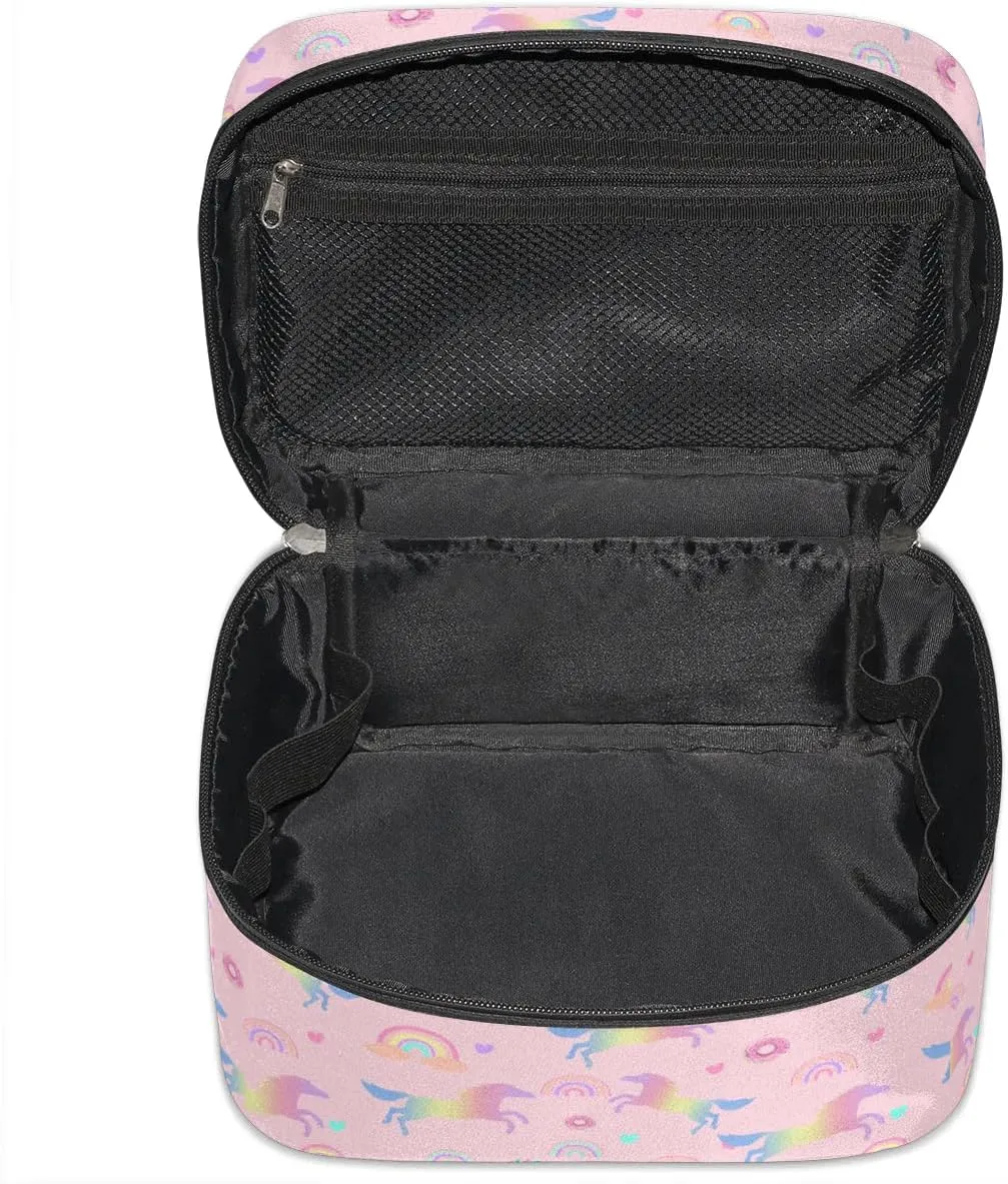 Makeup Travel Bag Organizer Toiletry Bag for Women Portable Cosmetic Storage Case with Handle, Large Capacity Lightweight Toiletries Brush Zipper Bag - Rainbow Horse