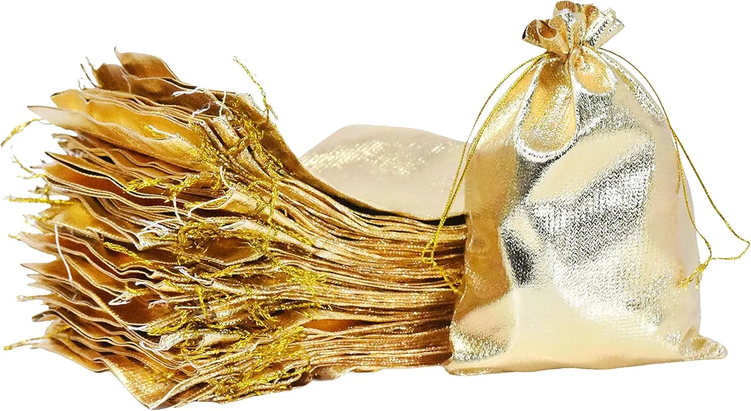 Mandala Crafts 5x7 Metallic Gold Velvet Drawstring Bags - 100 Small Velvet Drawstring Pouches Bulk for Party and Wedding Favor, Gift Wrapping, Packaging, and Jewelry Gift Bags