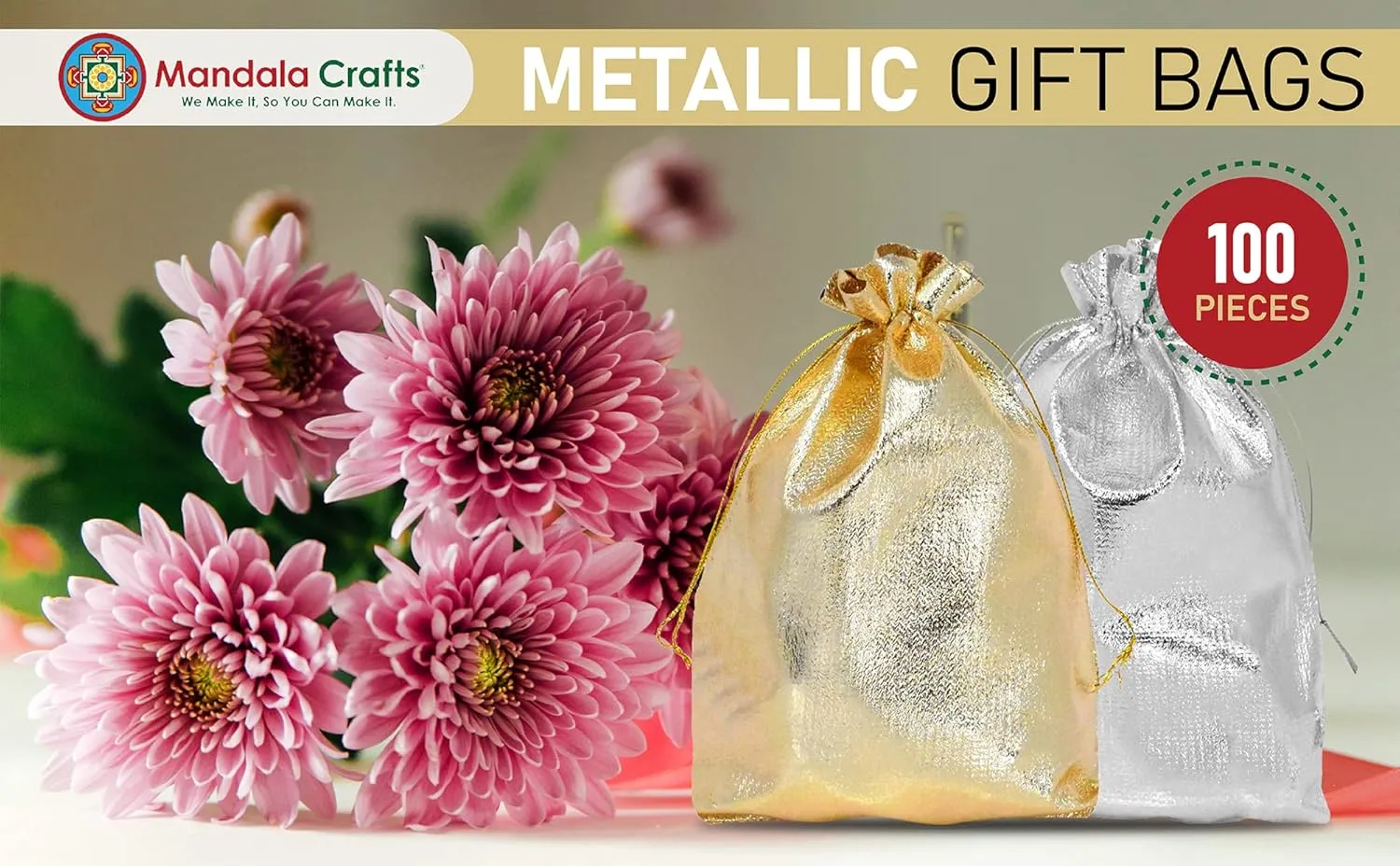 Mandala Crafts 5x7 Metallic Gold Velvet Drawstring Bags - 100 Small Velvet Drawstring Pouches Bulk for Party and Wedding Favor, Gift Wrapping, Packaging, and Jewelry Gift Bags