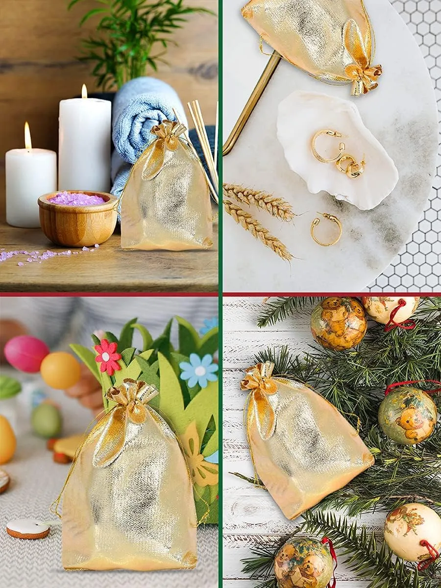 Mandala Crafts 5x7 Metallic Gold Velvet Drawstring Bags - 100 Small Velvet Drawstring Pouches Bulk for Party and Wedding Favor, Gift Wrapping, Packaging, and Jewelry Gift Bags
