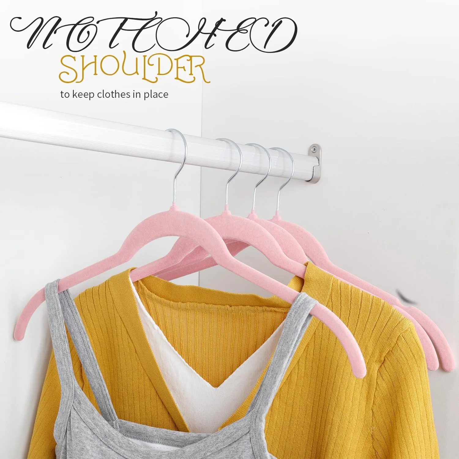 ManGotree 50 Pack Velvet Shirt Hangers for Women, 16.5'' Suit Hangers with 360° Swivel Hook, Non-Slip Coat Clothes Hangers for Tank Top, Shirts, Dress, Blouses, Strappy Dresses (Pink)