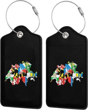 Map of Switzerland with Flag Luggage Tags for Travel, Stainless Steel & Leather, Personalized Engraved, Durable Bag Tags 1