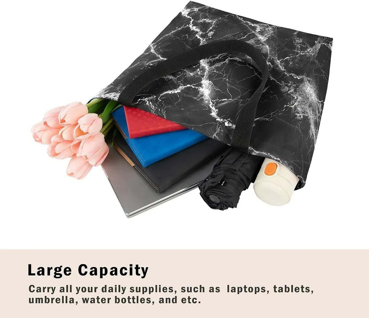 Marble Canvas Tote Bag Stone Pattern Tote Bag Gold Glitter Abstract Marbling Shoulder Bag
