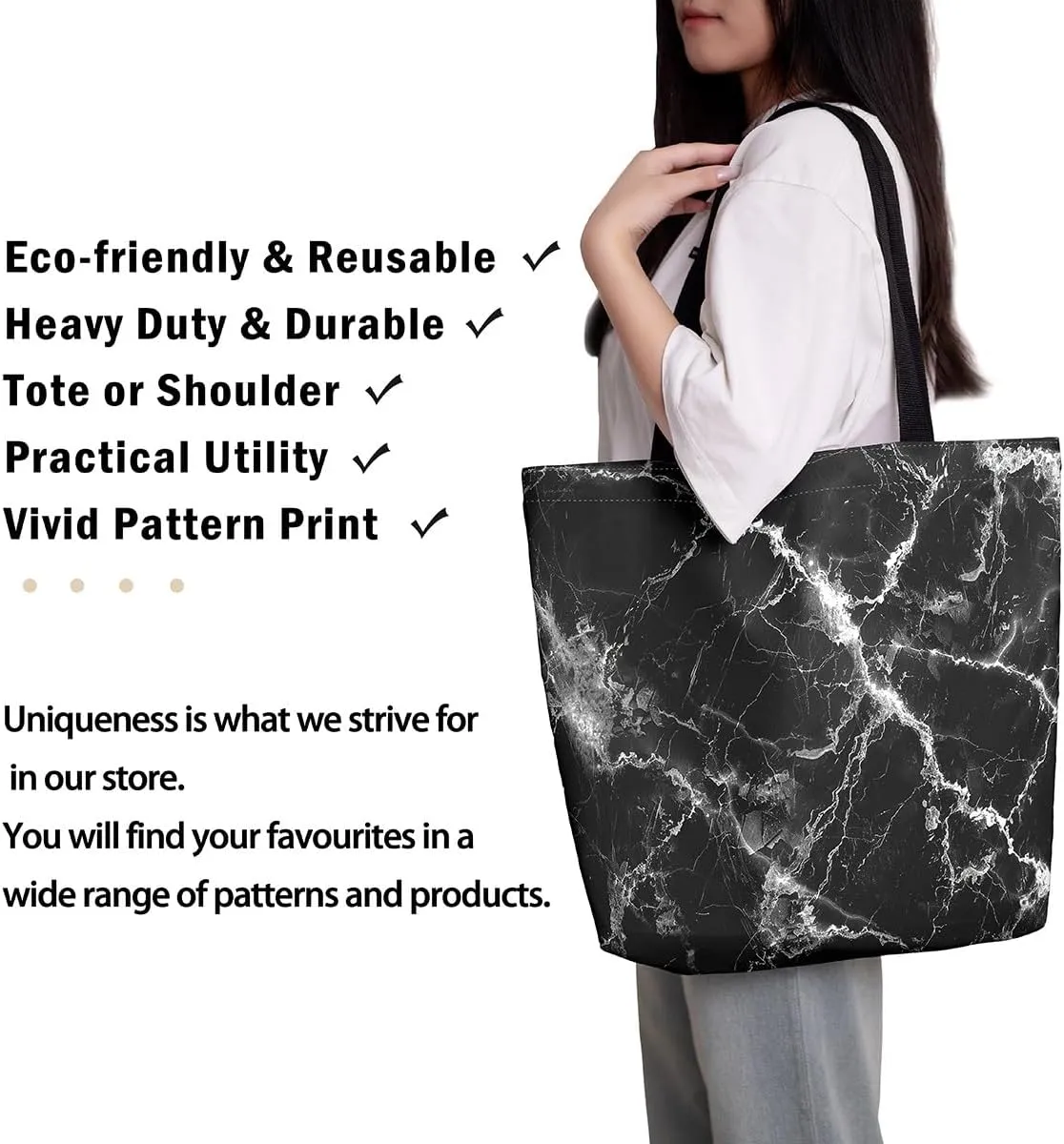 Marble Canvas Tote Bag Stone Pattern Tote Bag Gold Glitter Abstract Marbling Shoulder Bag