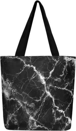 Marble Canvas Tote Bag Stone Pattern Tote Bag Gold Glitter Abstract Marbling Shoulder Bag
