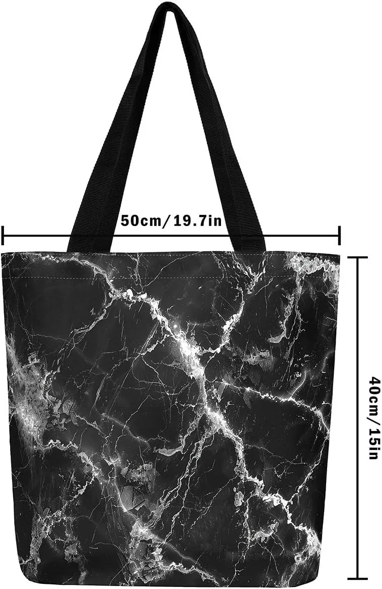 Marble Canvas Tote Bag Stone Pattern Tote Bag Gold Glitter Abstract Marbling Shoulder Bag