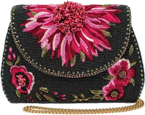 Mary Frances Pretty in Pink Beaded Floral Crossbody Clutch Handbag, Black