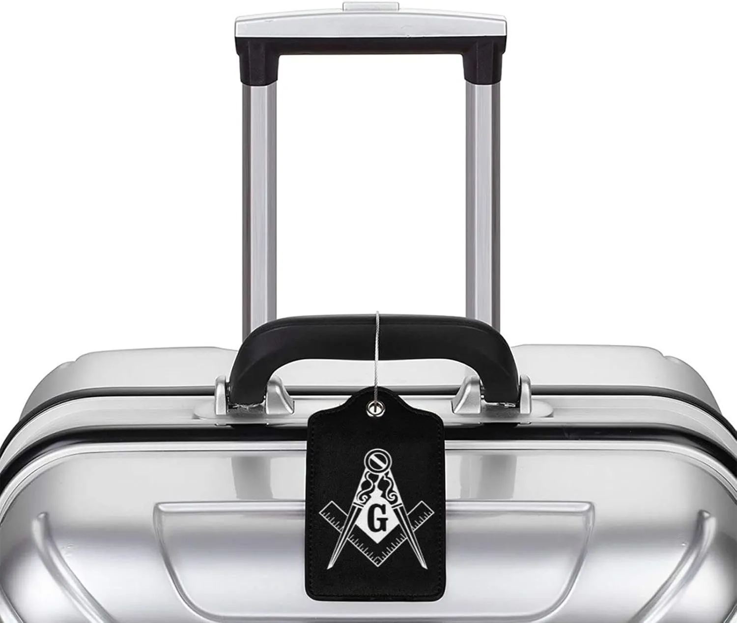 Masonic Symbols Leather Baggage Bag Luggage Tags with Stainless Steel Loop and Privacy Cover