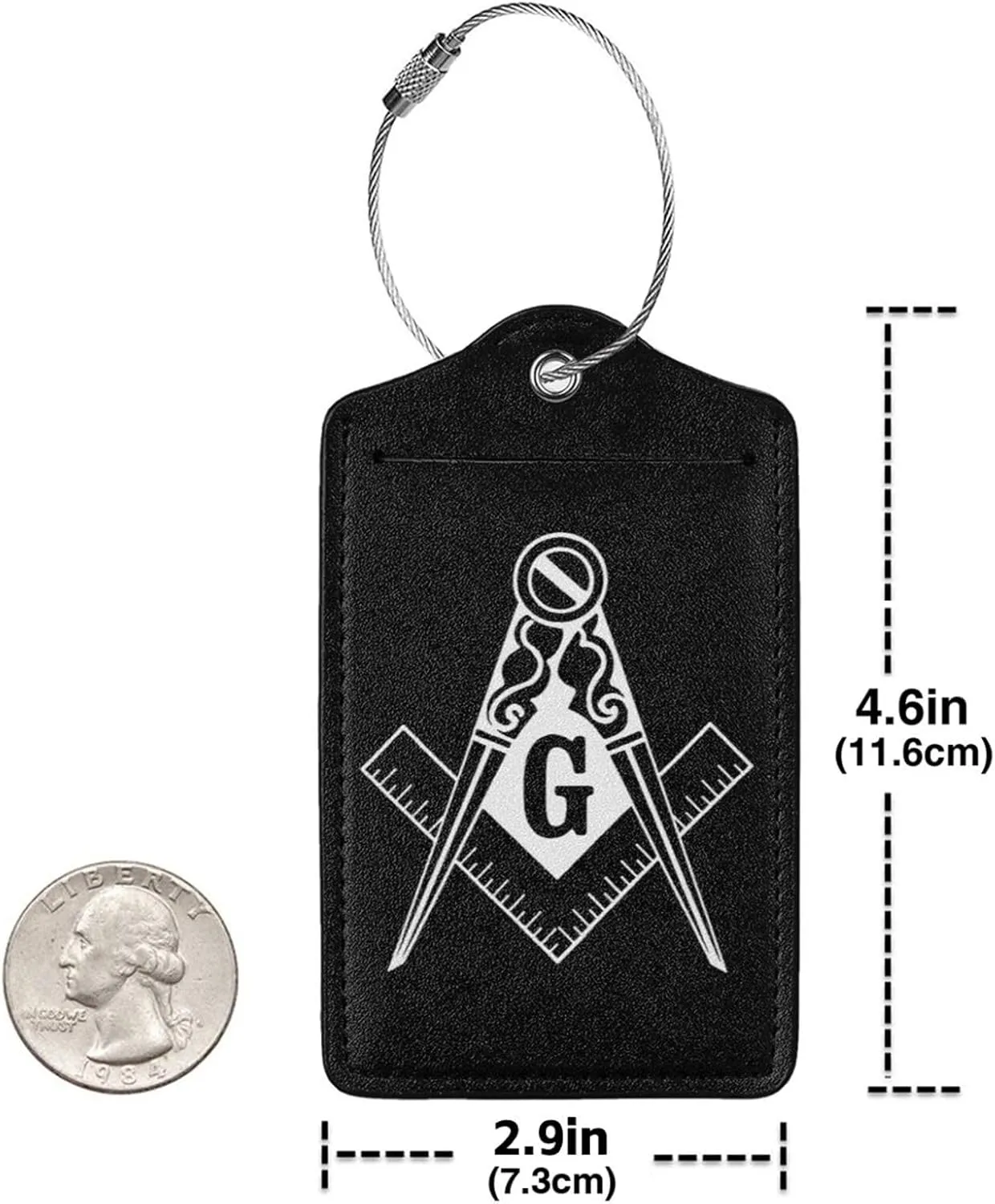 Masonic Symbols Leather Baggage Bag Luggage Tags with Stainless Steel Loop and Privacy Cover