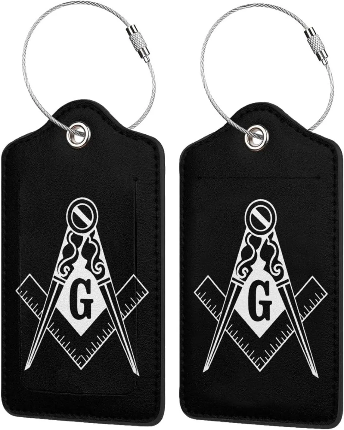 Masonic Symbols Leather Baggage Bag Luggage Tags with Stainless Steel Loop and Privacy Cover