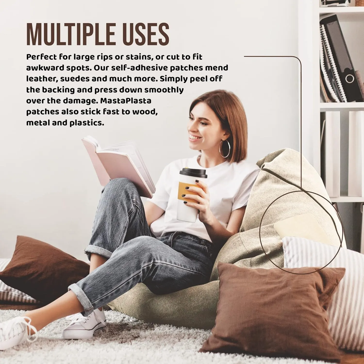MastaPlasta Instant Upholstery Quality Self-Adhesive Repair Patch. XL Size - Beige Suede - 11in x 8in / 28cmx20m. Easily Fix Couches, Car Seats, Bags & Other Suede, Leather and Velvet Items!