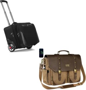 MATEIN Rolling Laptop Bag with Big Wheels Fits 17.3 Inch Notebook, Messenger Bag for Men, 17.3 inch Laptop Briefcase with USB Charging Port & RFID Blocking Pocket