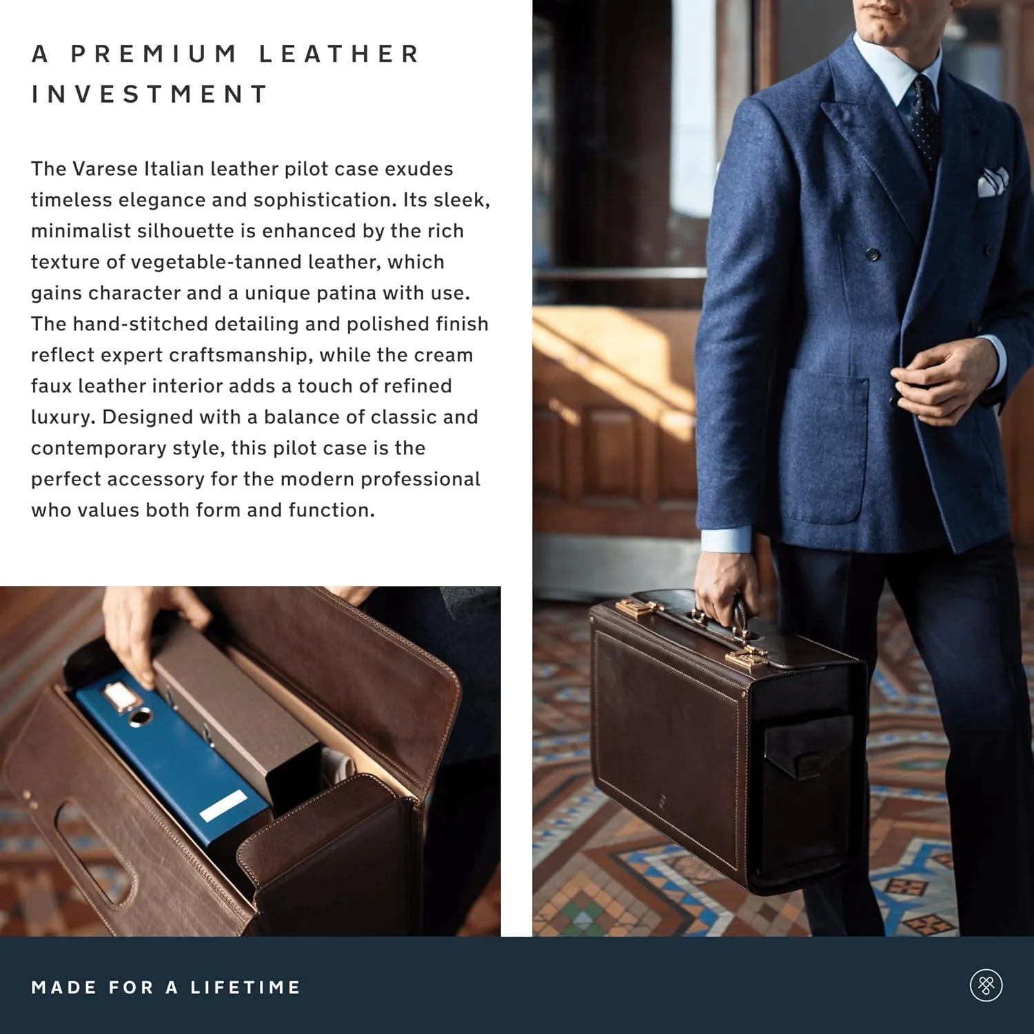 Maxwell Scott - Mens Luxury Leather Pilot Briefcase/Catalog Case with Combination Lock - Handmade - The Varese Dark Brown