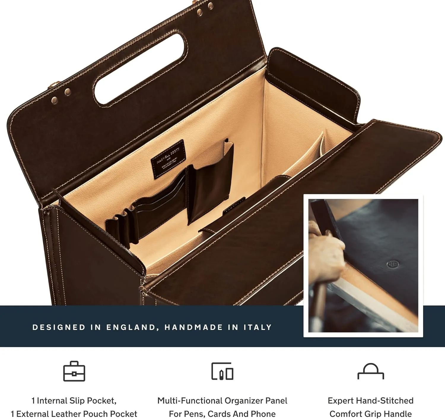 Maxwell Scott - Mens Luxury Leather Pilot Briefcase/Catalog Case with Combination Lock - Handmade - The Varese Dark Brown