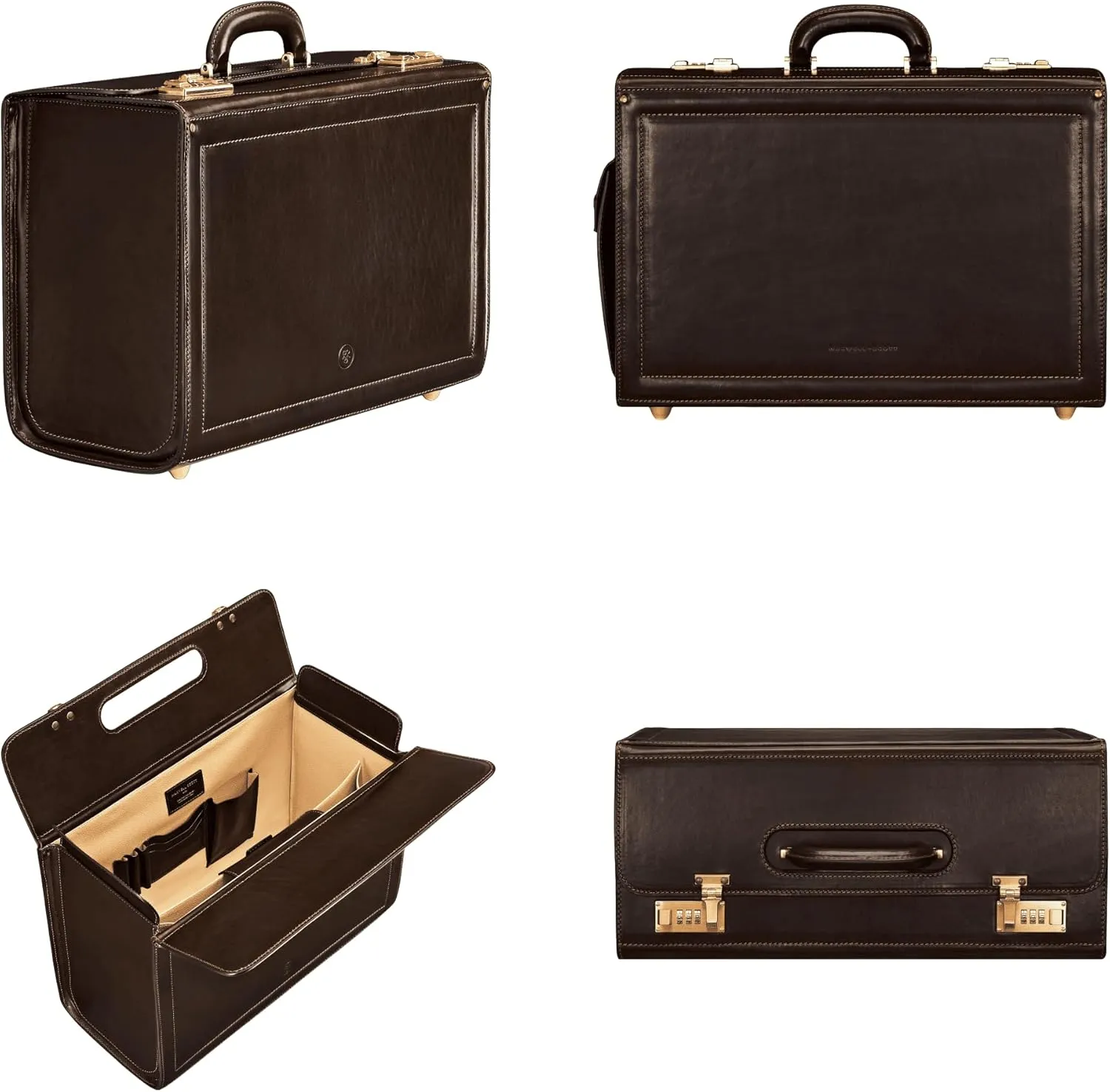 Maxwell Scott - Mens Luxury Leather Pilot Briefcase/Catalog Case with Combination Lock - Handmade - The Varese Dark Brown